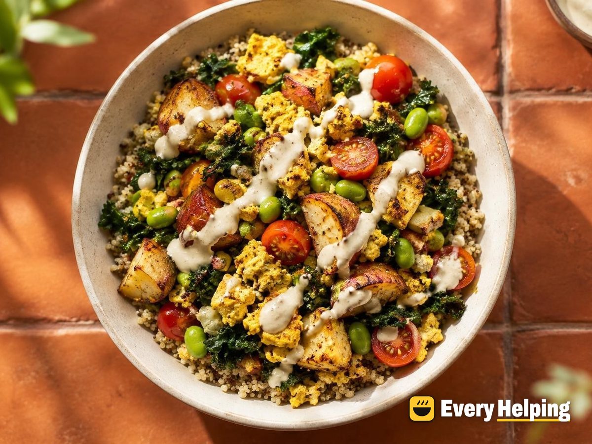 Tofu Scramble Quinoa Bowls with Lemon Tahini