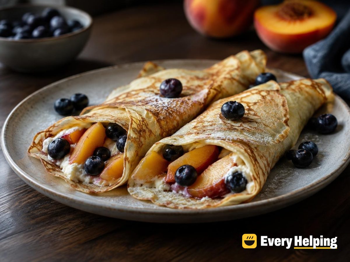 Thin Cottage Cheese Crepes with Peaches