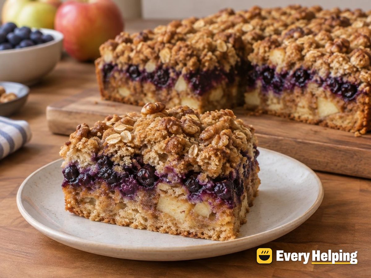 Cinnamon Apple Crumb Sheet Cake, Blueberry Layer