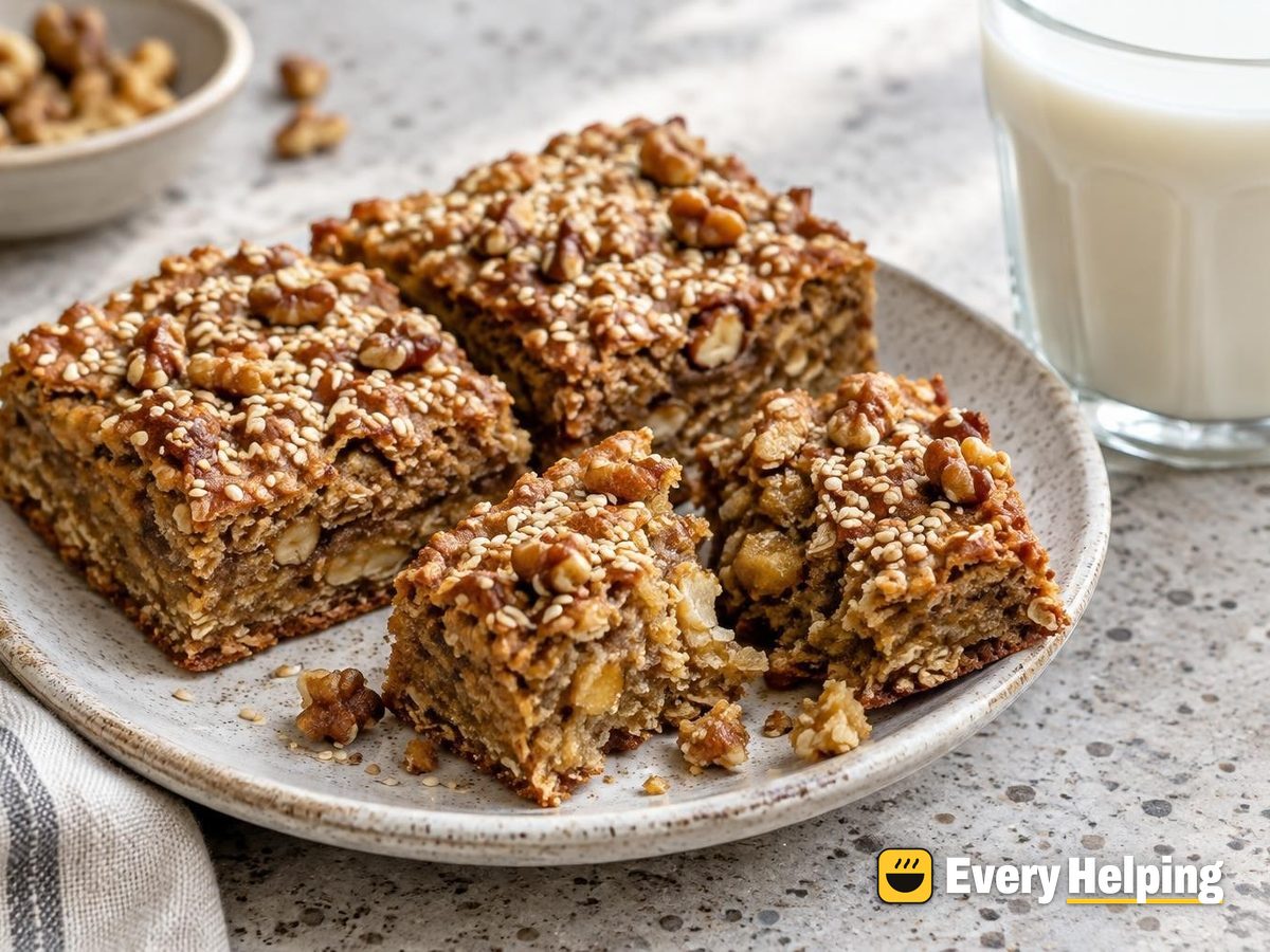 Tahini Oat Walnut Blondies with Sesame Crunch