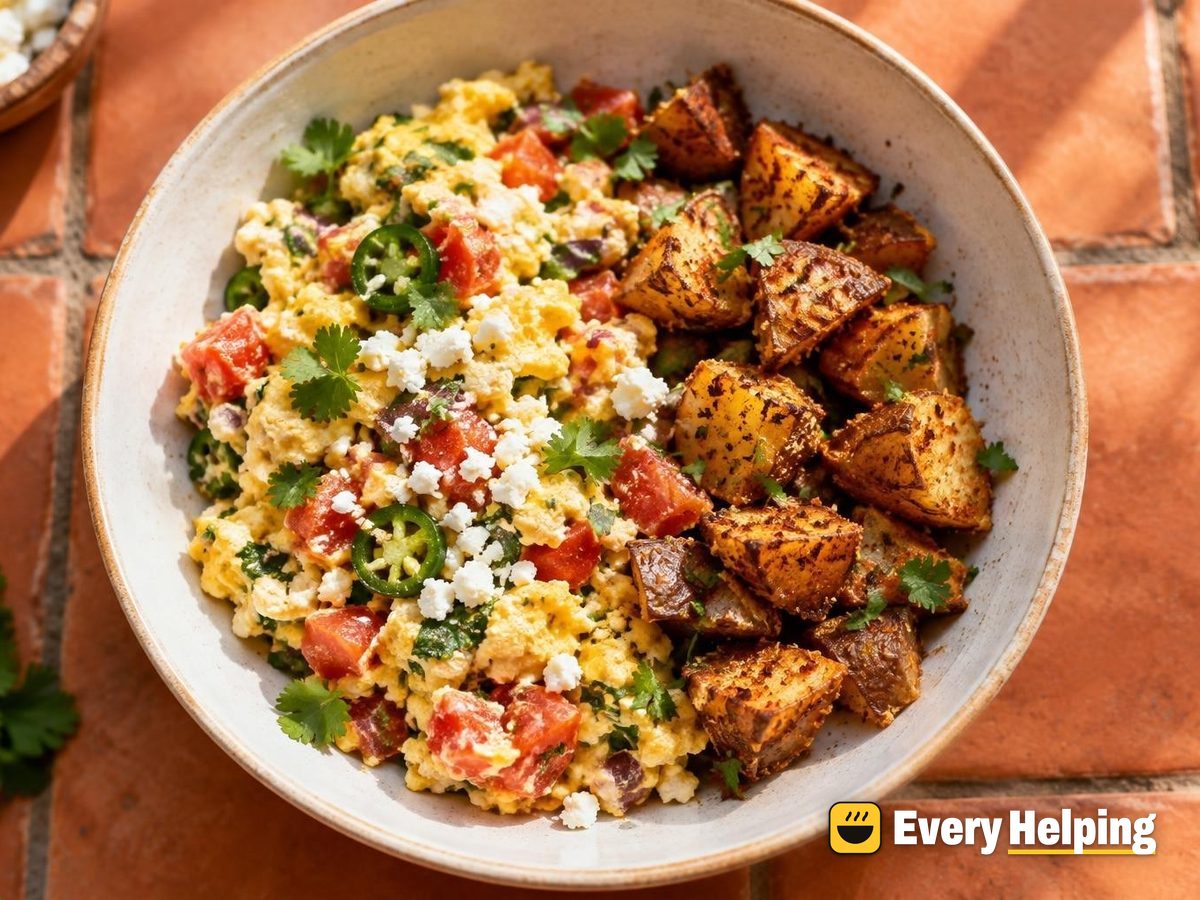 Cilantro-Jalapeño Tomato Scramble with Chili Potatoes