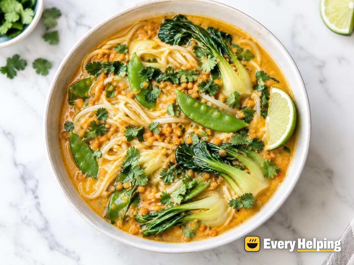 Red Lentil Coconut Laksa with Rice Noodles
