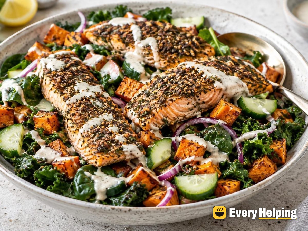 Za'atar-Style Salmon Greens Bowls with Tahini
