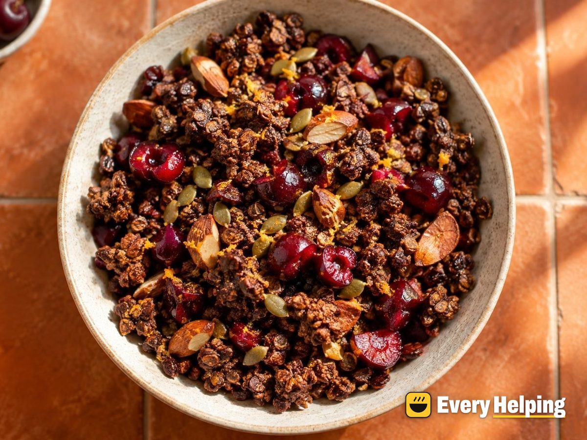 Cocoa Almond Granola with Orange and Cherries