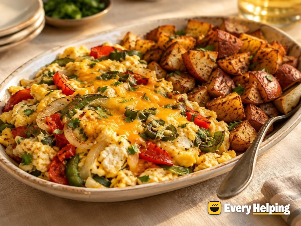 Southwest Pepper-Onion Scramble with Roasted Potatoes
