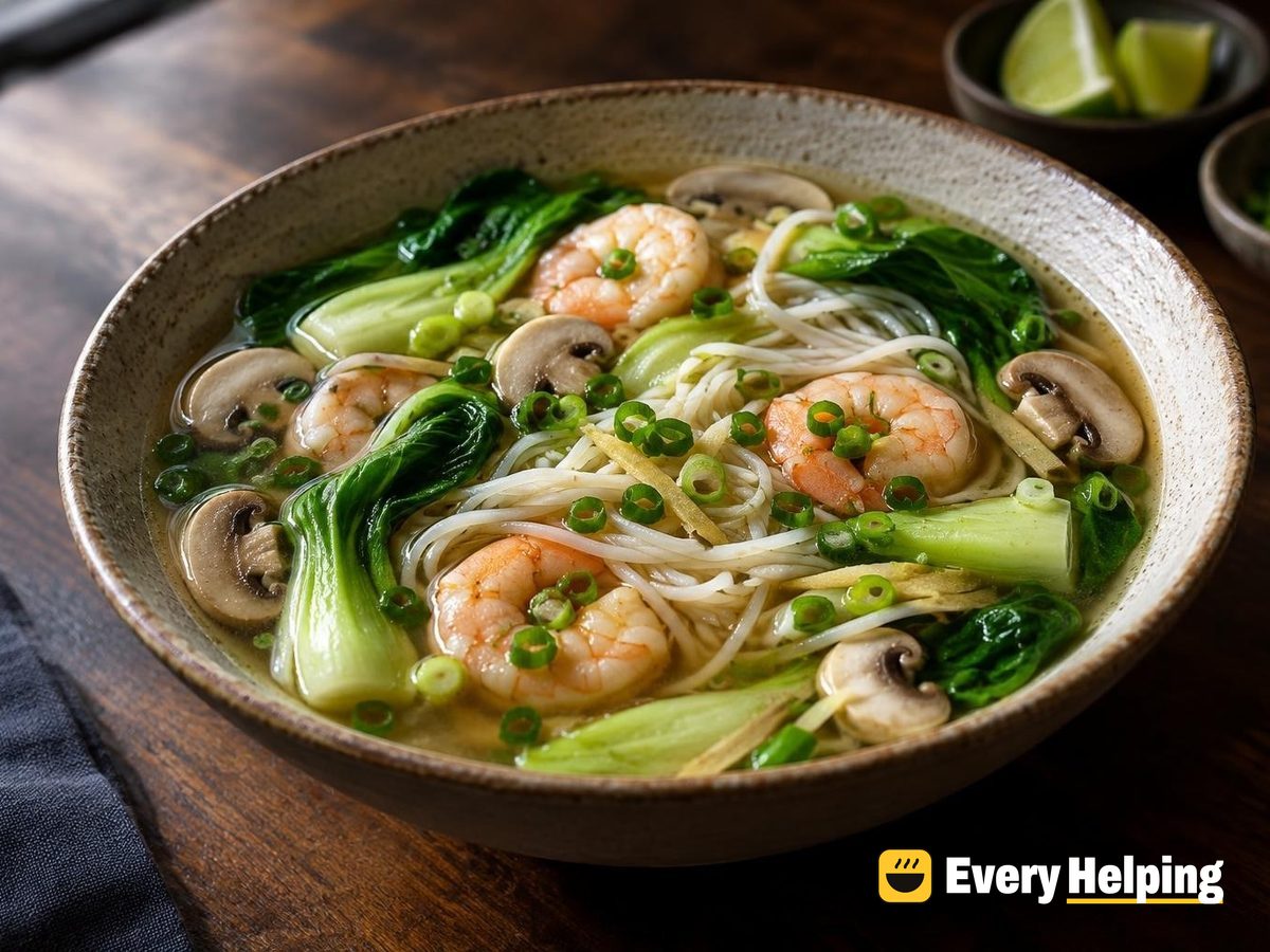 Ginger Shrimp Soup with Bok Choy and Noodles