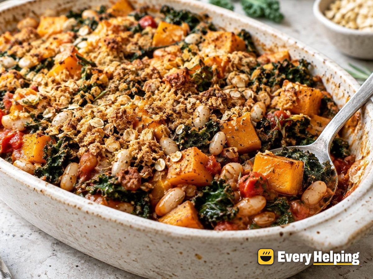 Butternut, Kale and White Bean Tomato Bake