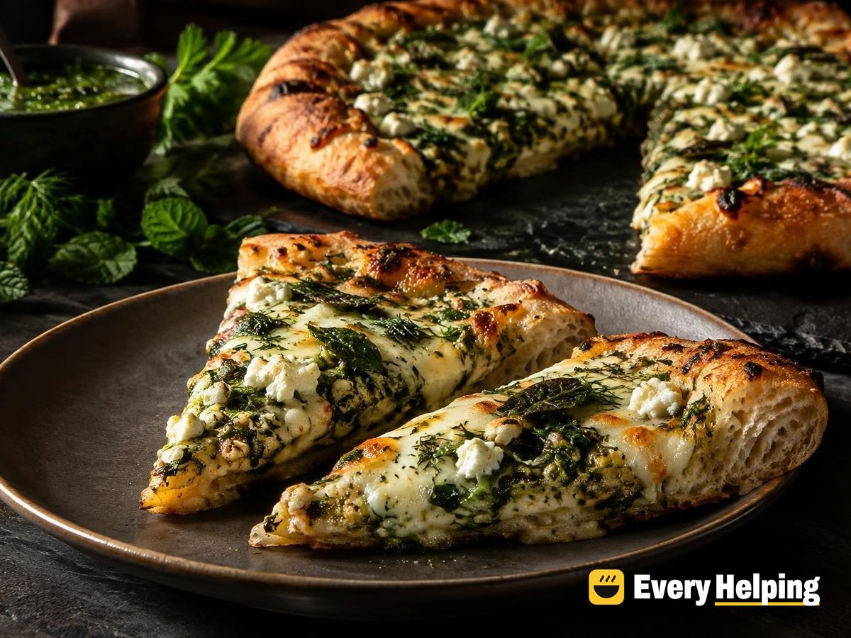 Feta Pan Pizzas with Dill-Mint Herb Sauce