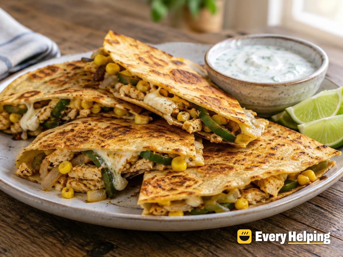 Turkey Breast, Pepper and Corn Quesadillas