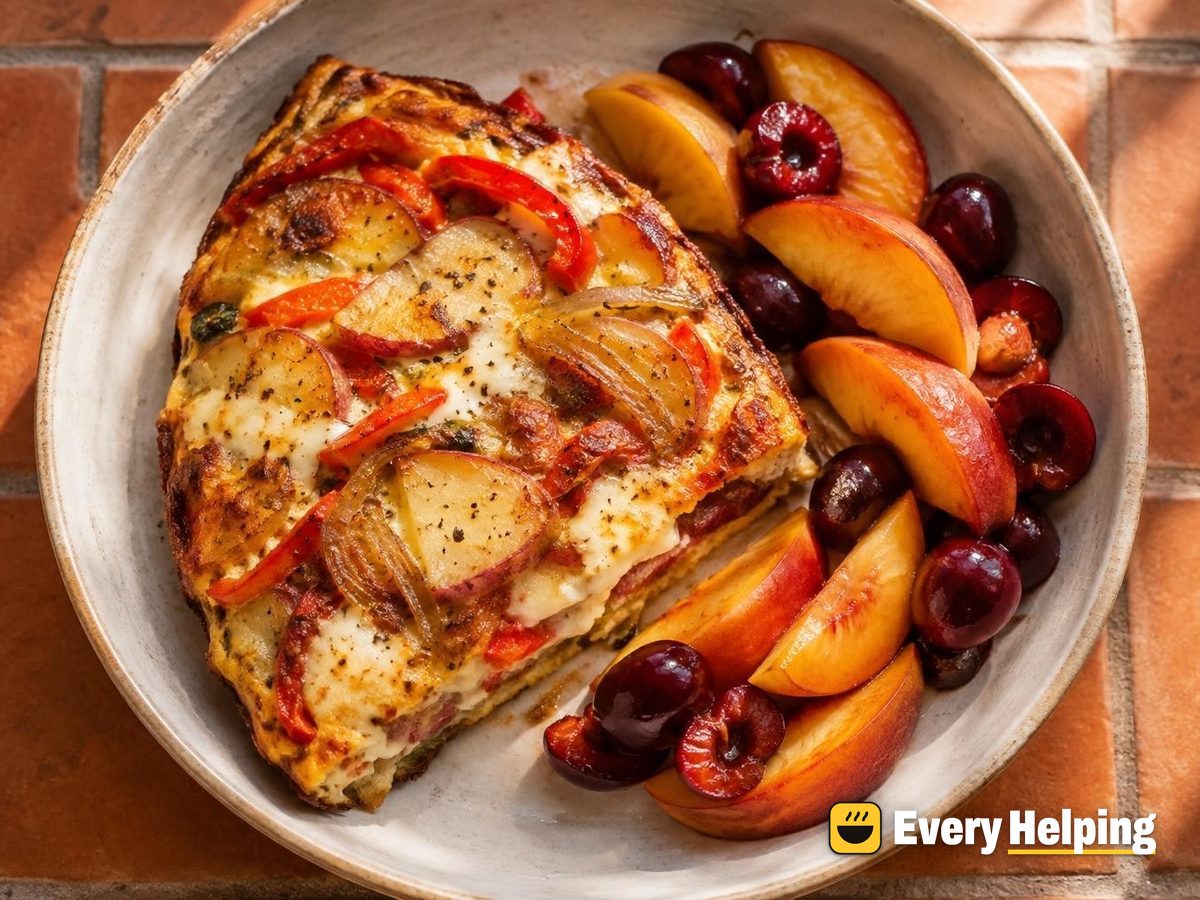 Potato, Pepper and Onion Frittata with Peaches