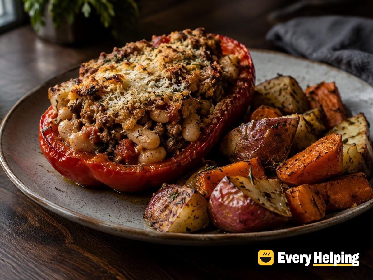 Garlic Herb Turkey Stuffed Peppers with Root Vegetables