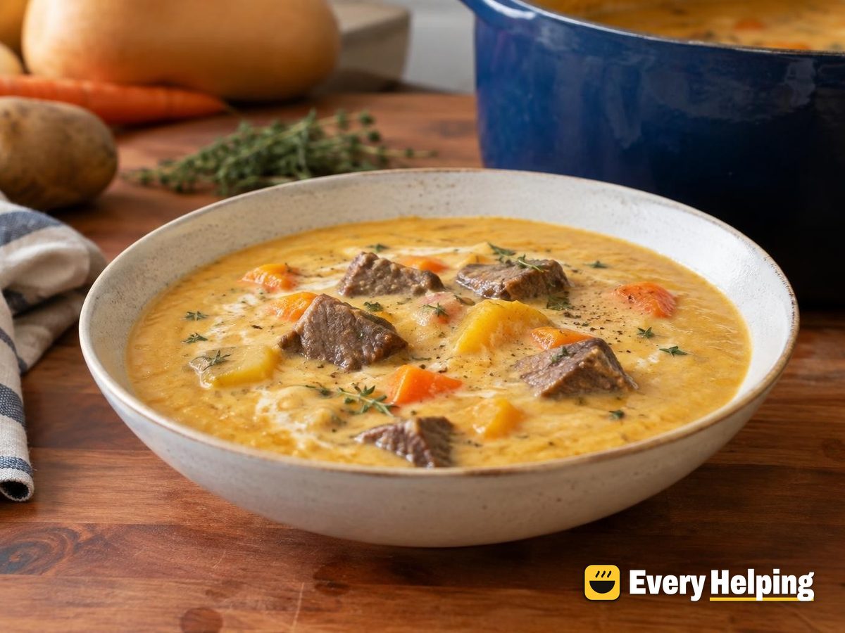 Creamy Beef and Root Vegetable Soup