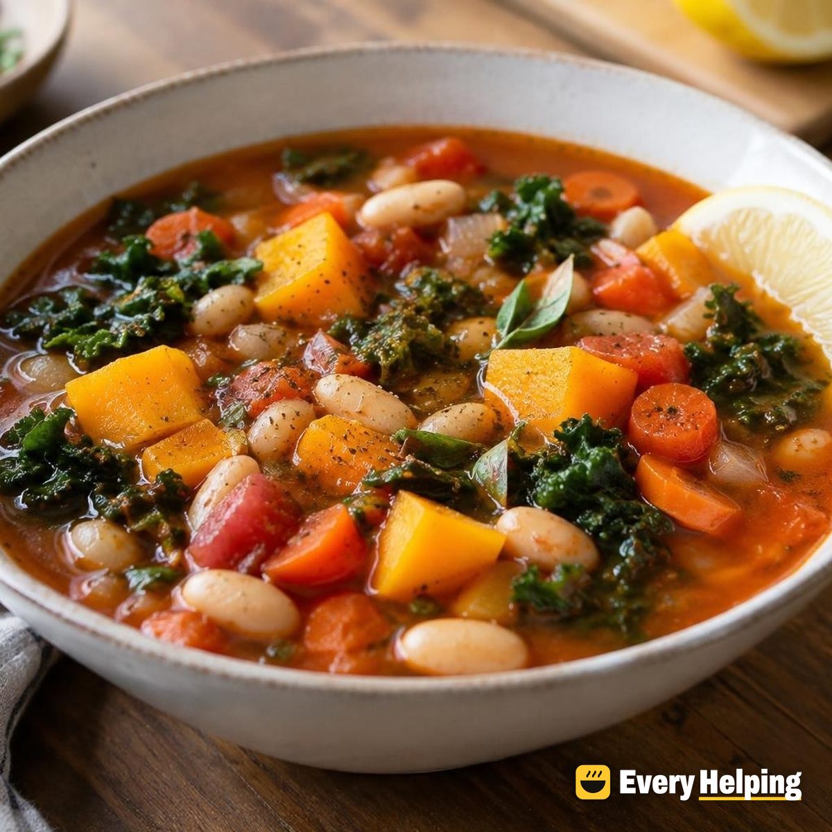 Tuscan White Bean, Squash and Kale Soup