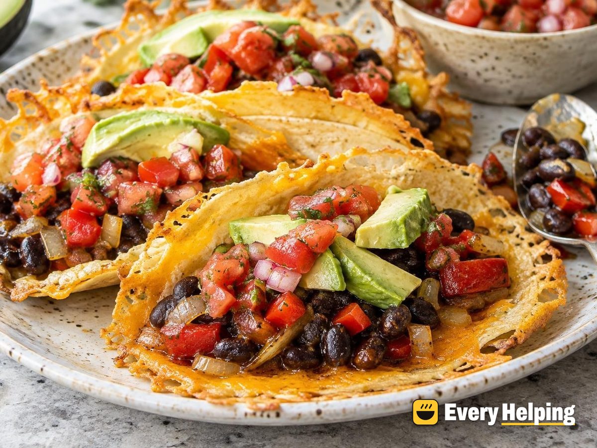 Cheddar-Crisped Black Bean Breakfast Tacos
