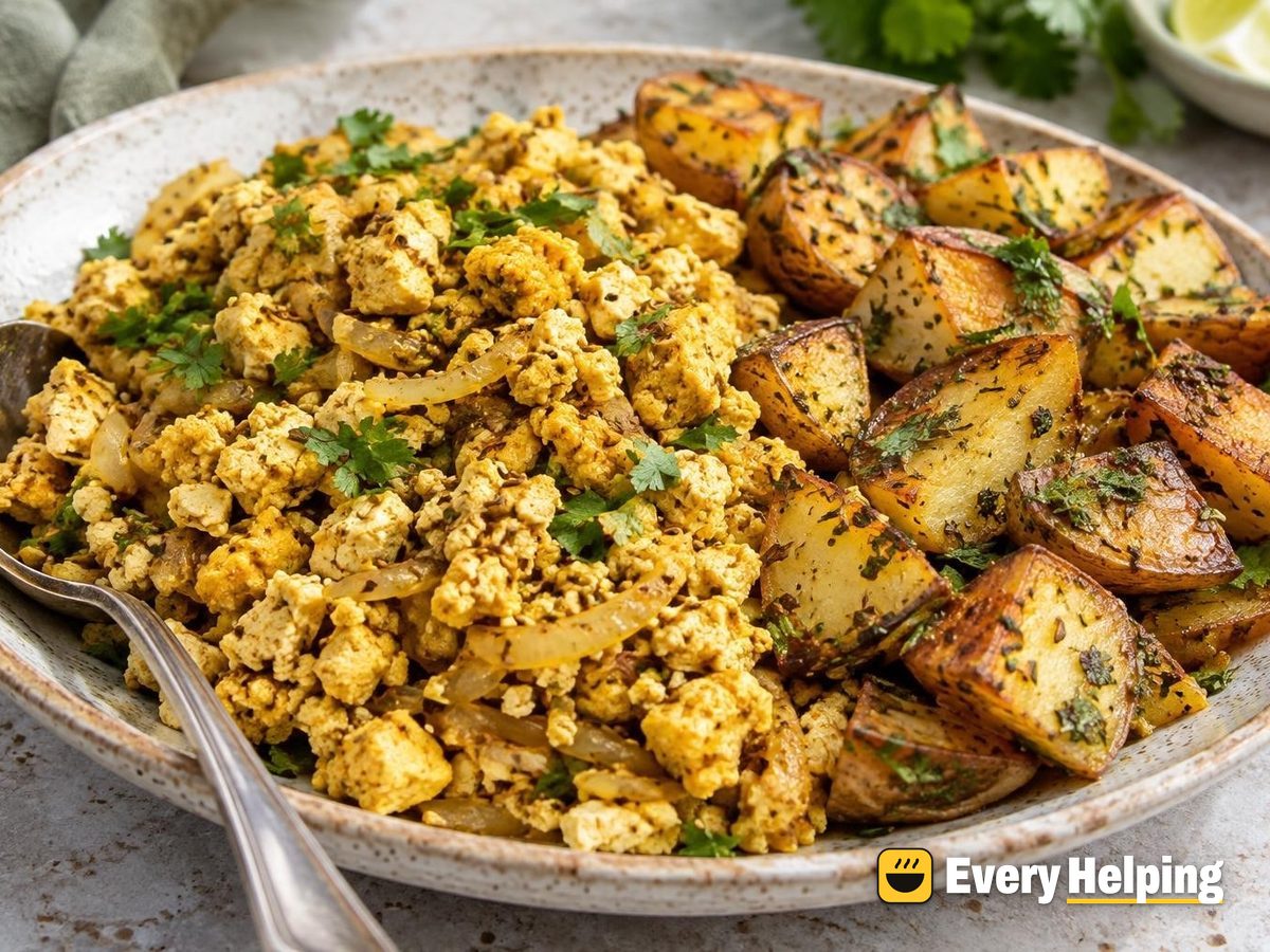 Ginger-Cumin Tofu Bhurji with Masala Potatoes