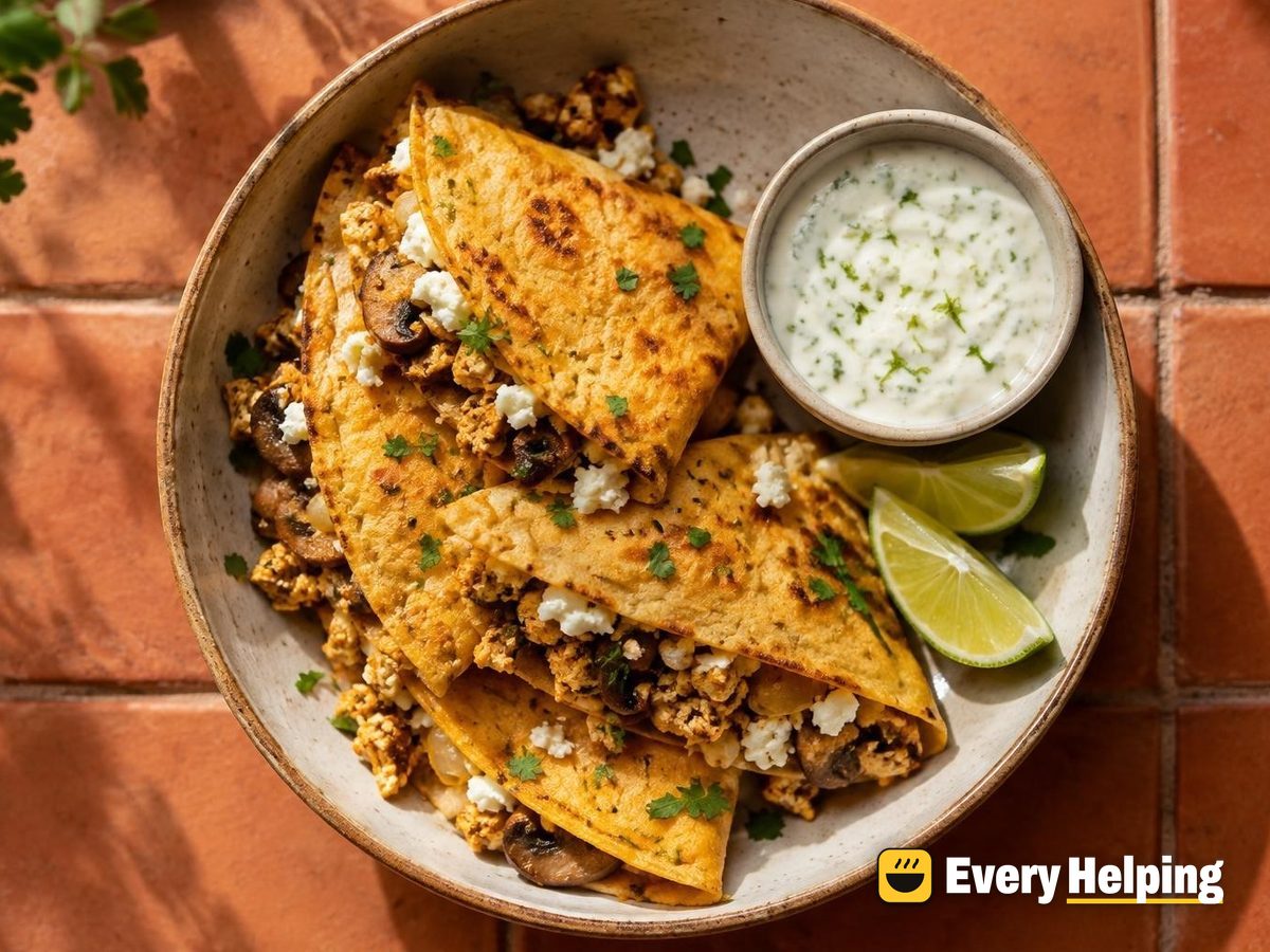 Chorizo-Spiced Tofu Scramble Quesadillas