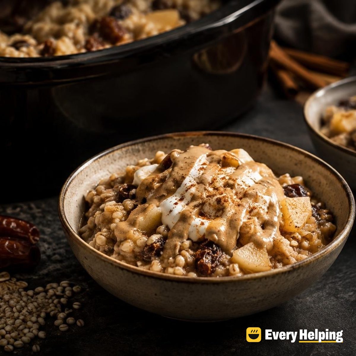 Slow Cooker Apple Barley Porridge with Tahini