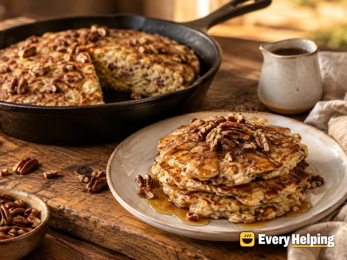Cinnamon Cottage Cheese Oat Pancakes with Pecans