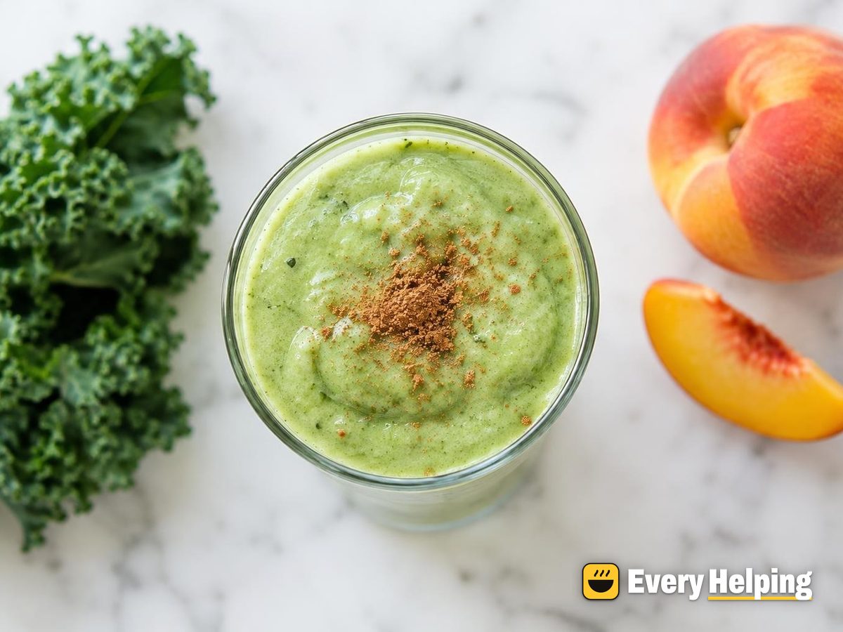 Peach Kale Almond Butter Green Smoothie