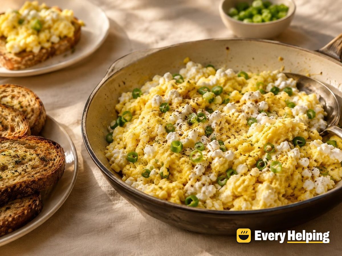 Creamy Cottage Cheese Scramble with Garlic Toast
