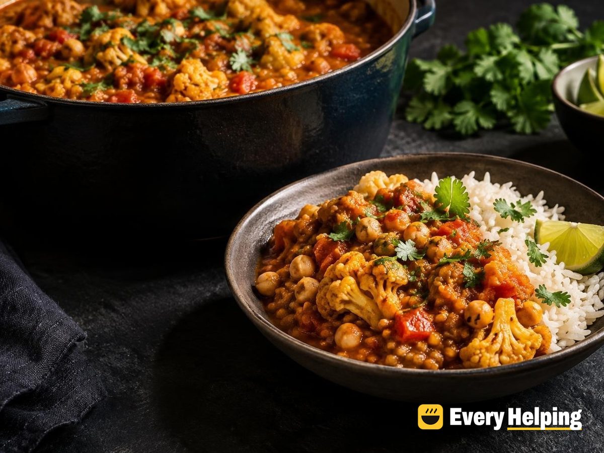 Chickpea and Red Lentil Cauliflower Tomato Curry