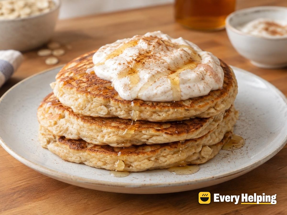 Fluffy Oat Pancakes with Cinnamon Yogurt