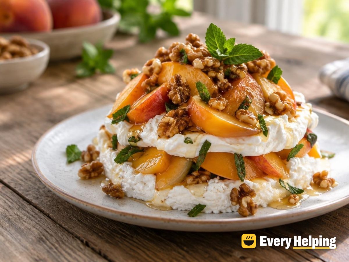 Peach Mint Kefir Parfait with Honey Walnuts