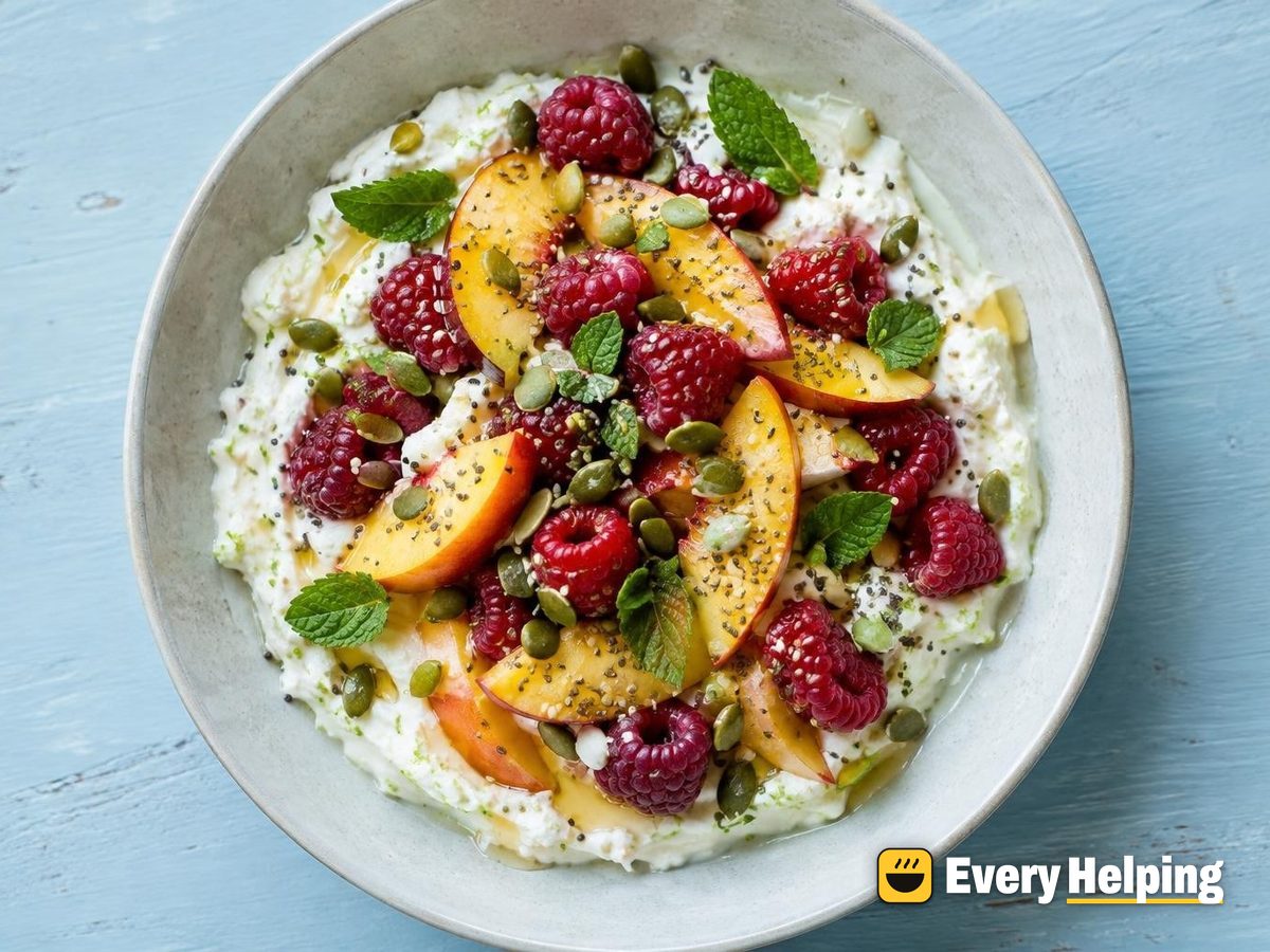 Peach Raspberry Mint Parfait with Whipped Cottage Cheese
