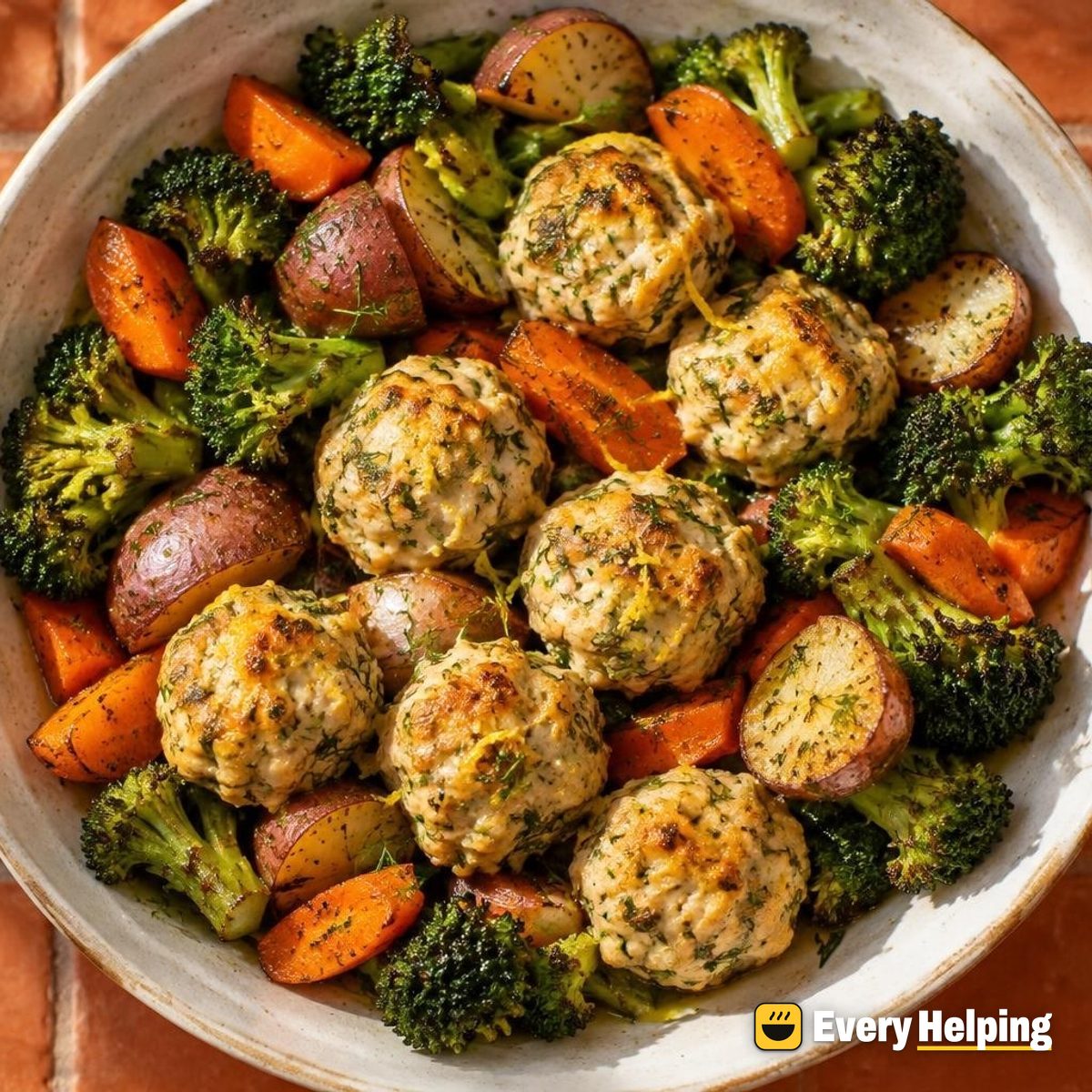 Lemon-Herb Chicken Meatballs with Roasted Broccoli