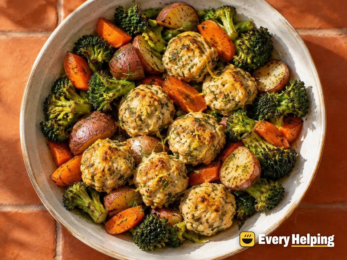 Lemon-Herb Chicken Meatballs with Roasted Broccoli