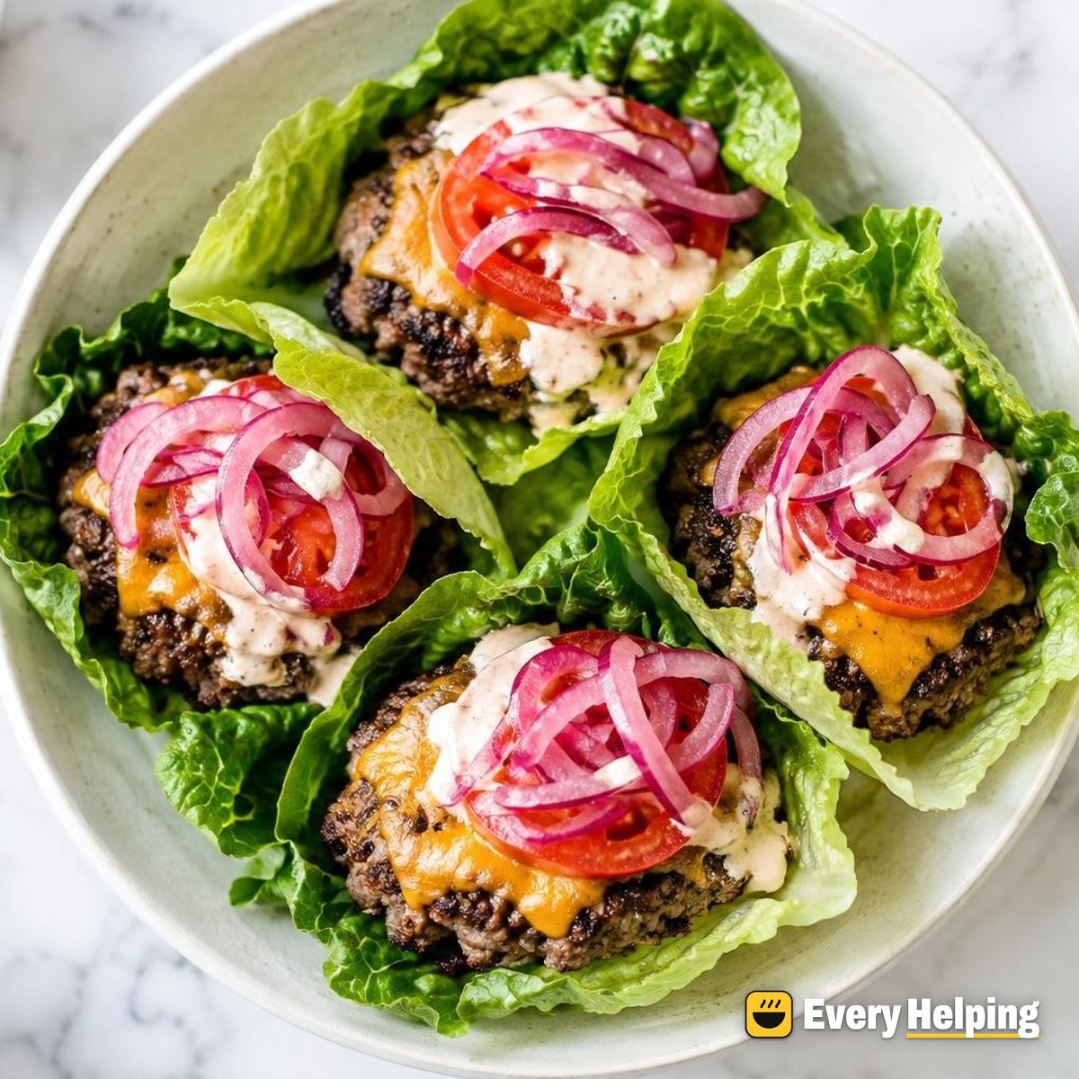 Smash Burgers with Pickled Onion in Lettuce