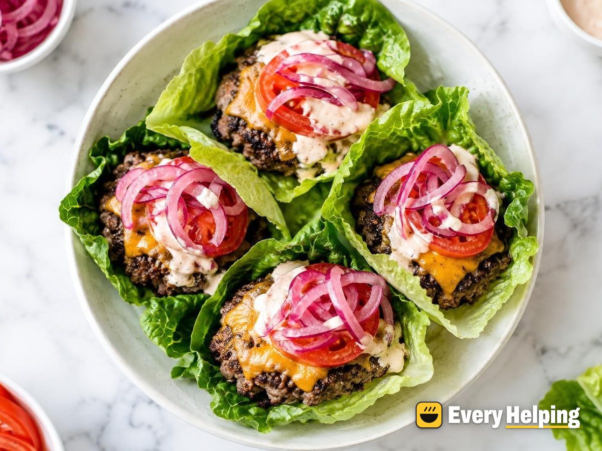 Smash Burgers with Pickled Onion in Lettuce
