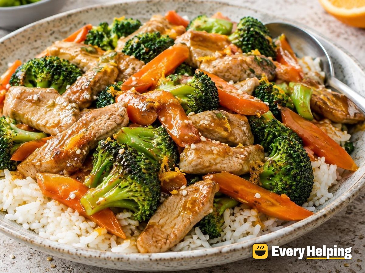 Orange Ginger Pork Stir-Fry with Jasmine Rice