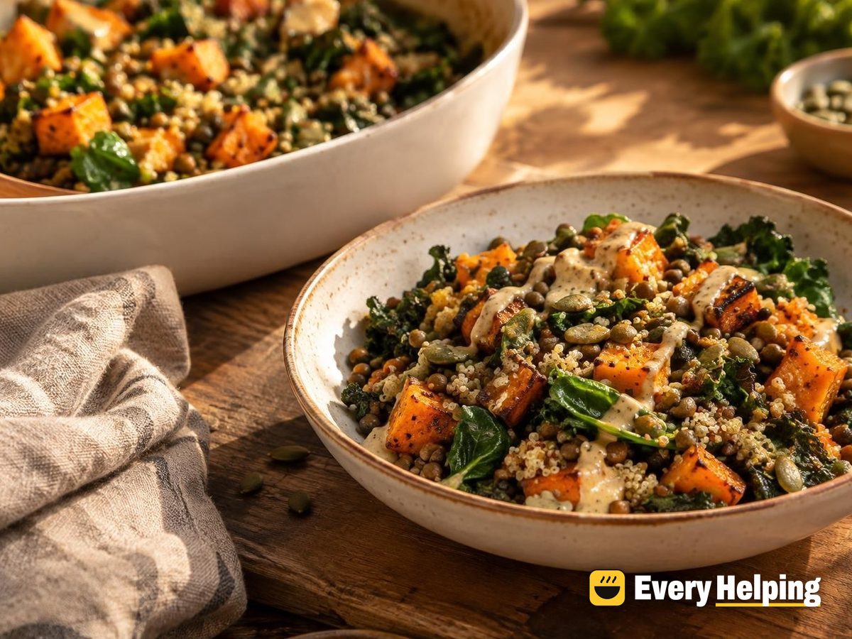 Roasted Sweet Potato Lentil Quinoa Salad