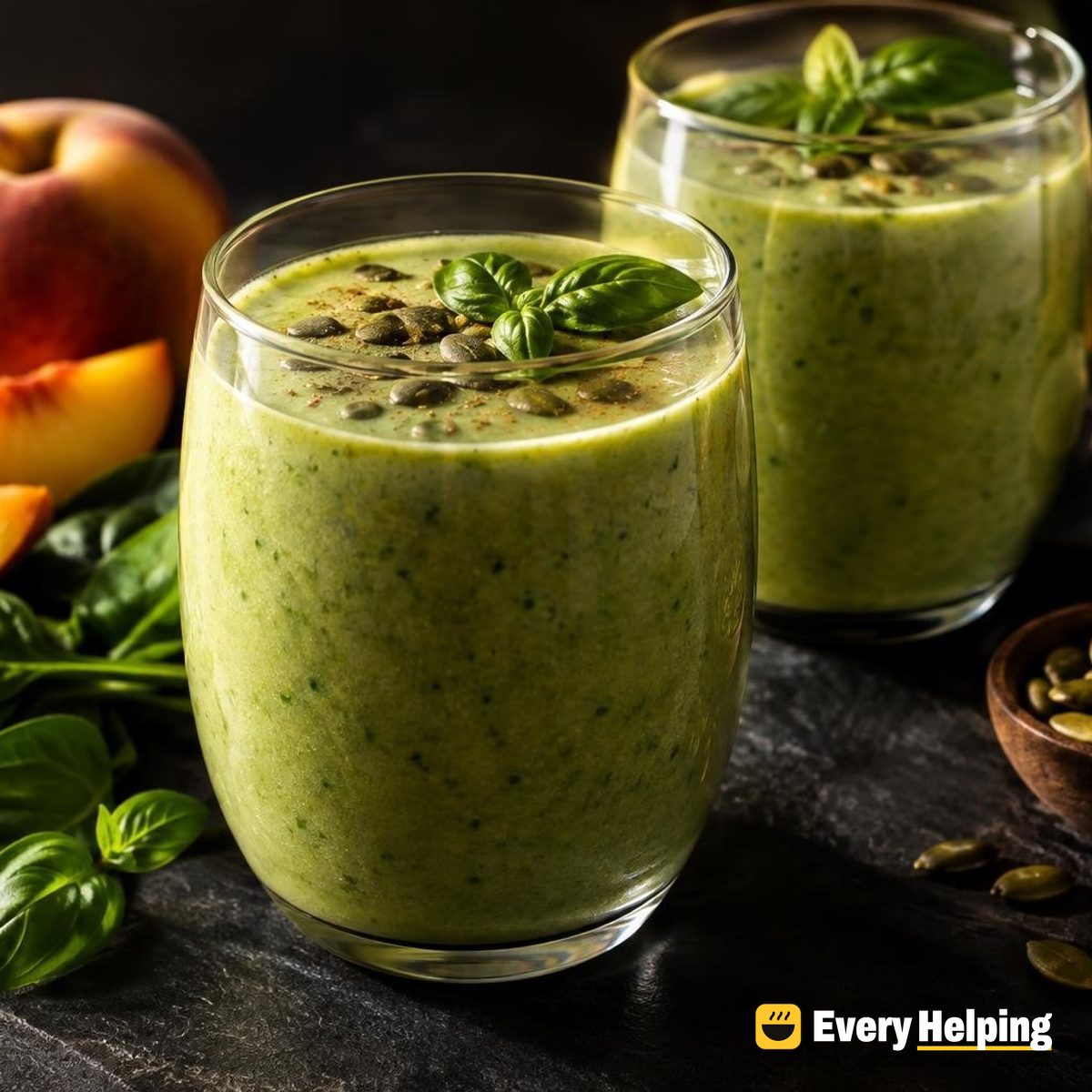 Peach Basil Spinach Smoothie with Cardamom