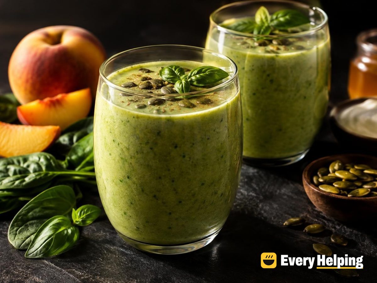 Peach Basil Spinach Smoothie with Cardamom