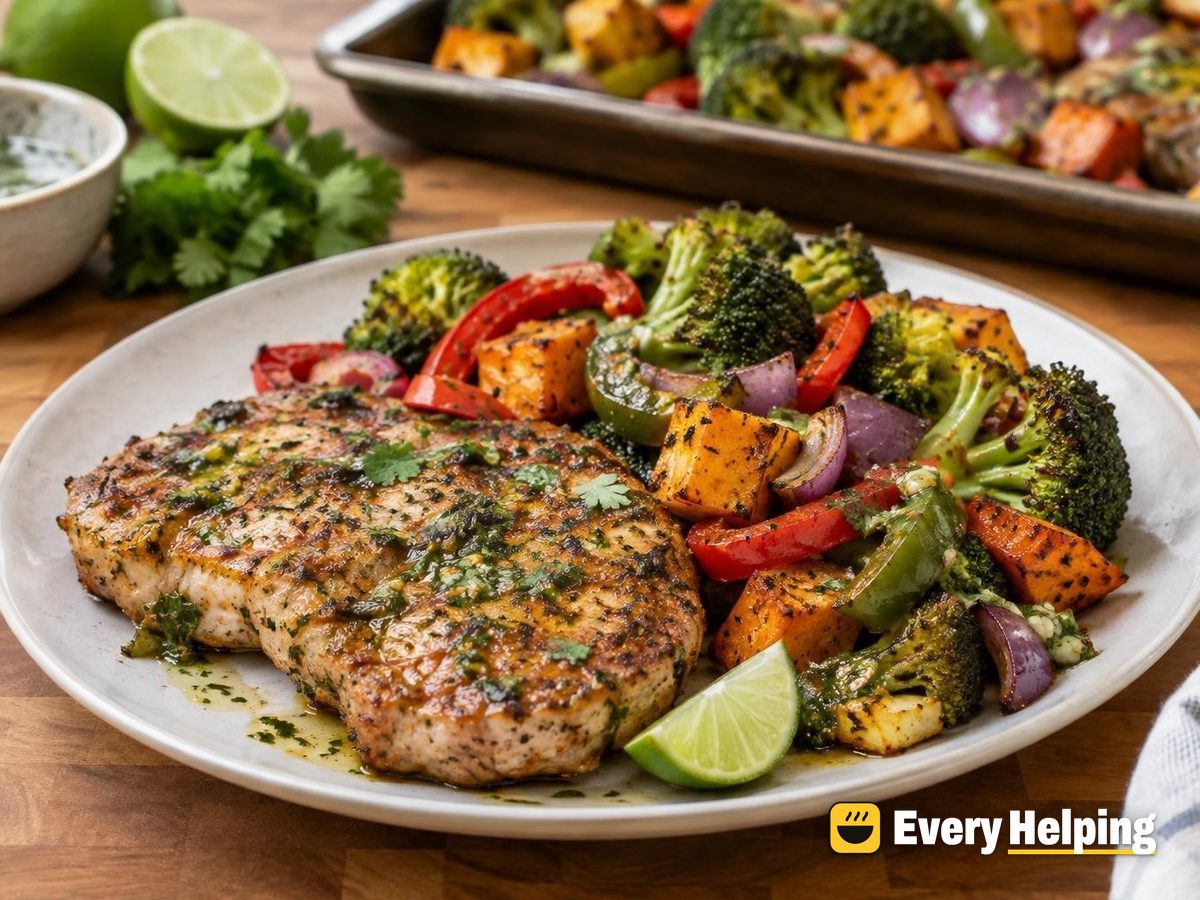 Mexican Garlic-Herb Pork Chop Sheet Pan