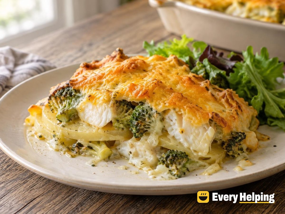 Cheesy Cod and Potato Bake with Leeky Sauce