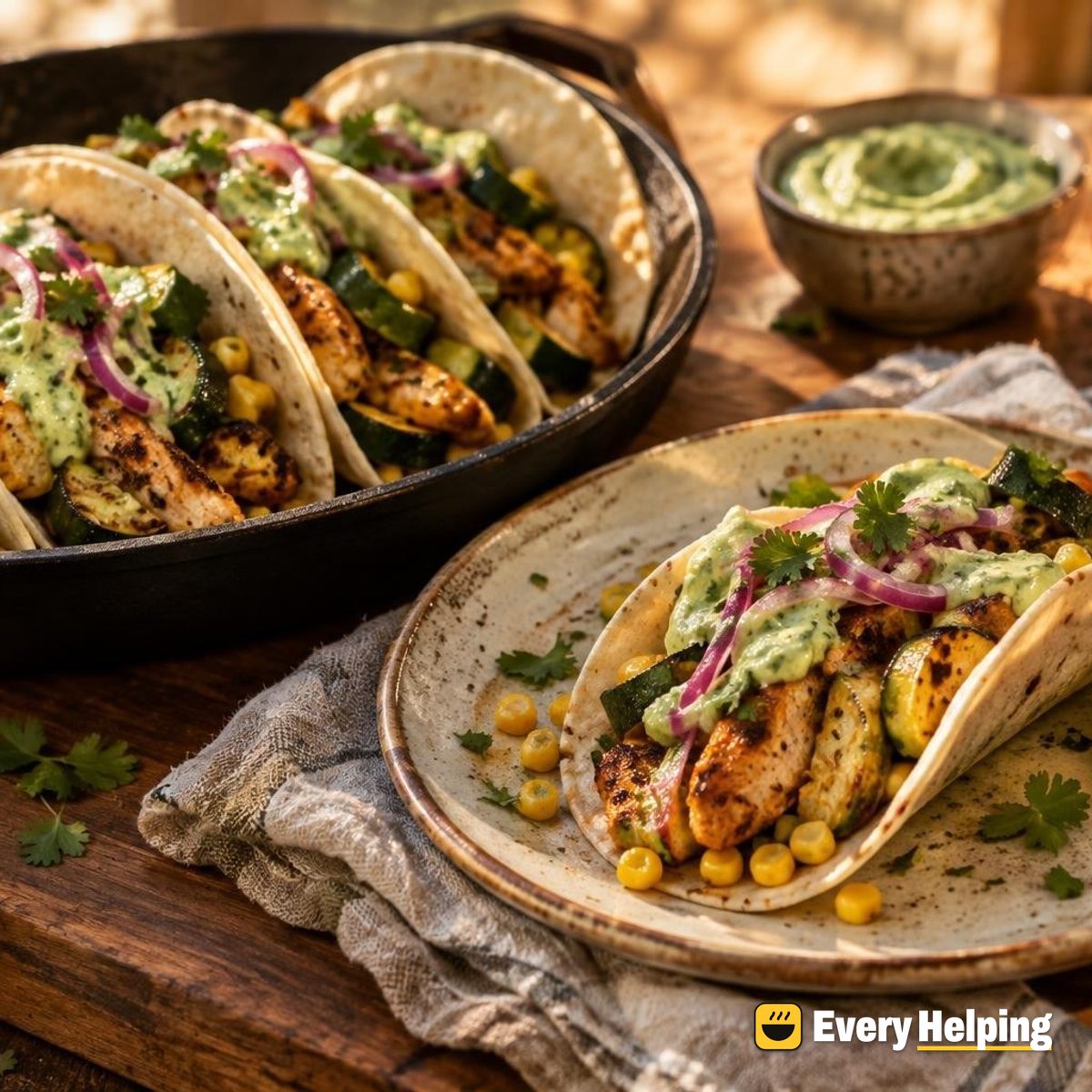 Citrus-Oregano Chicken Soft Tacos with Avocado Sauce