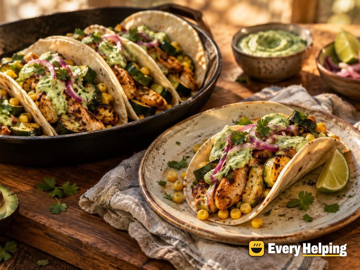 Citrus-Oregano Chicken Soft Tacos with Avocado Sauce