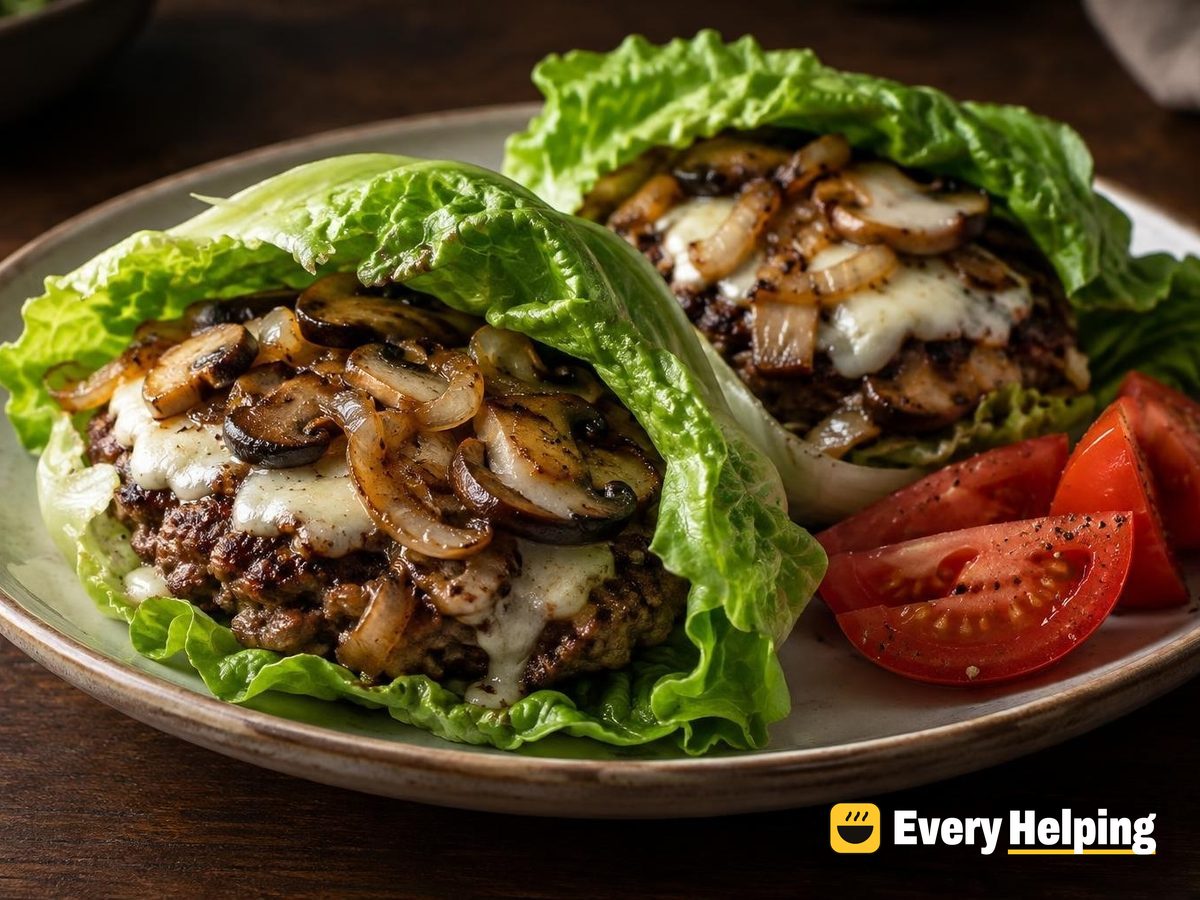 Turkey Smash Burgers with Mushroom-Onion Lettuce Wraps