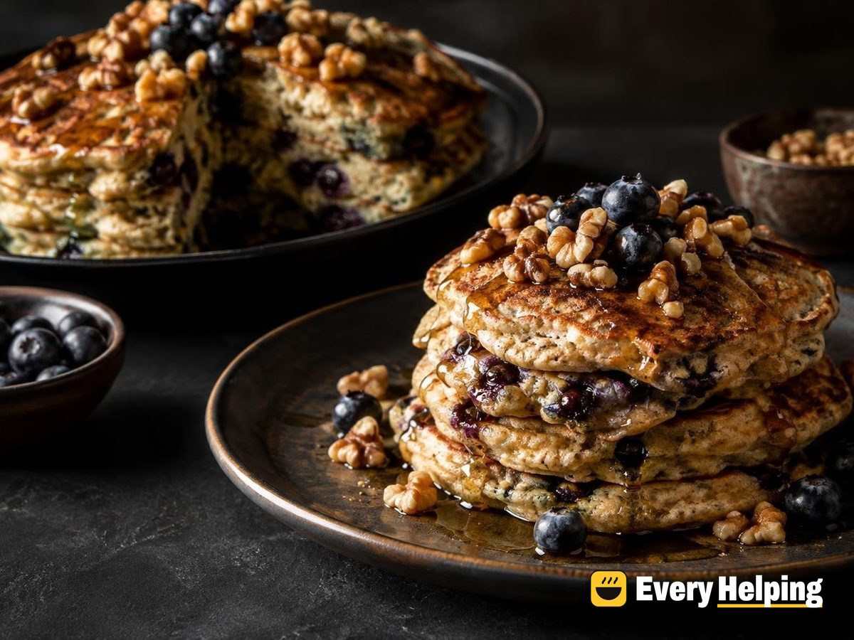 Banana Blueberry Kefir Pancakes with Walnut Maple