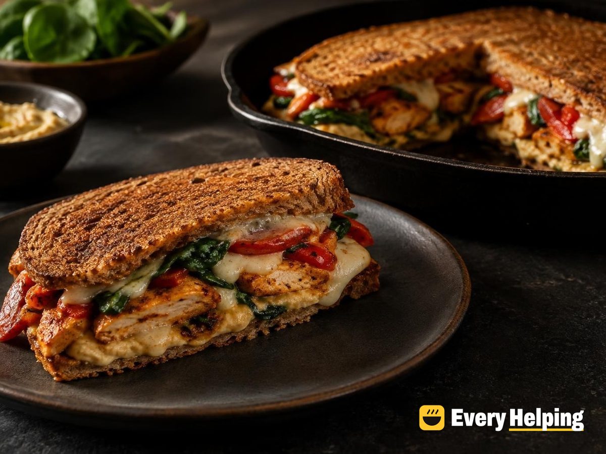 Smoky Chicken Hummus Melts with Peppers