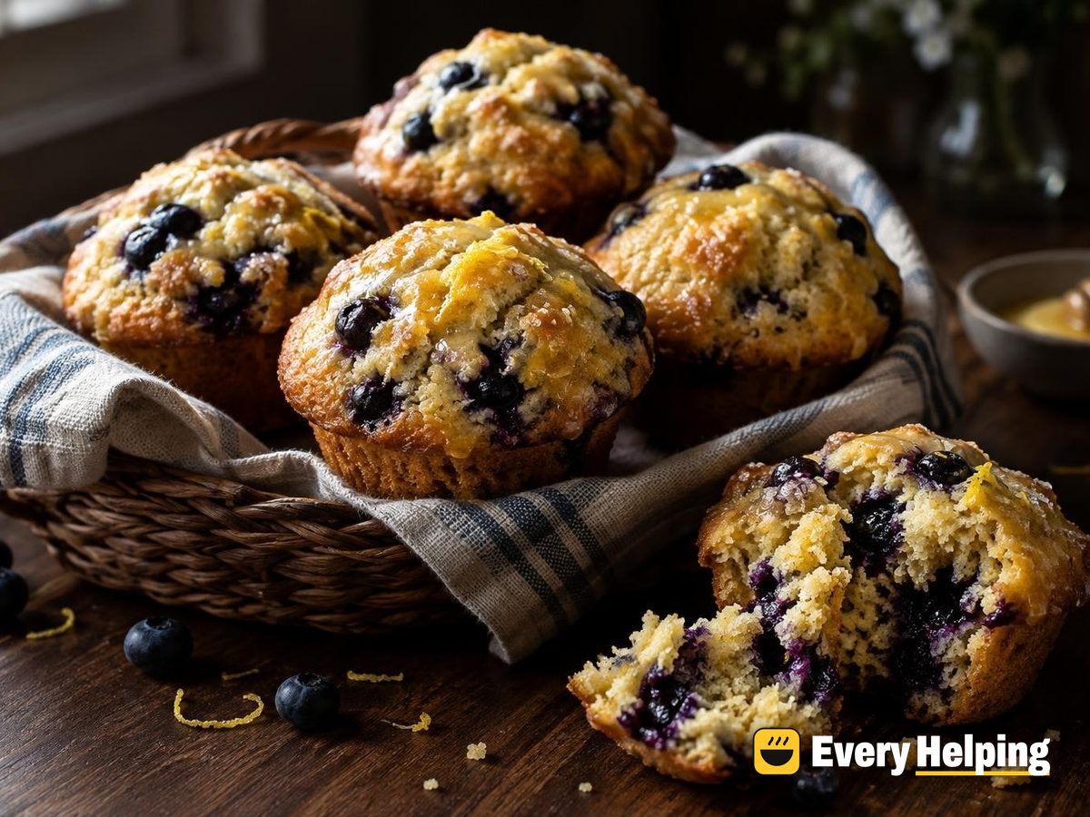 Blueberry Cornmeal Muffins with Honey Butter Tops