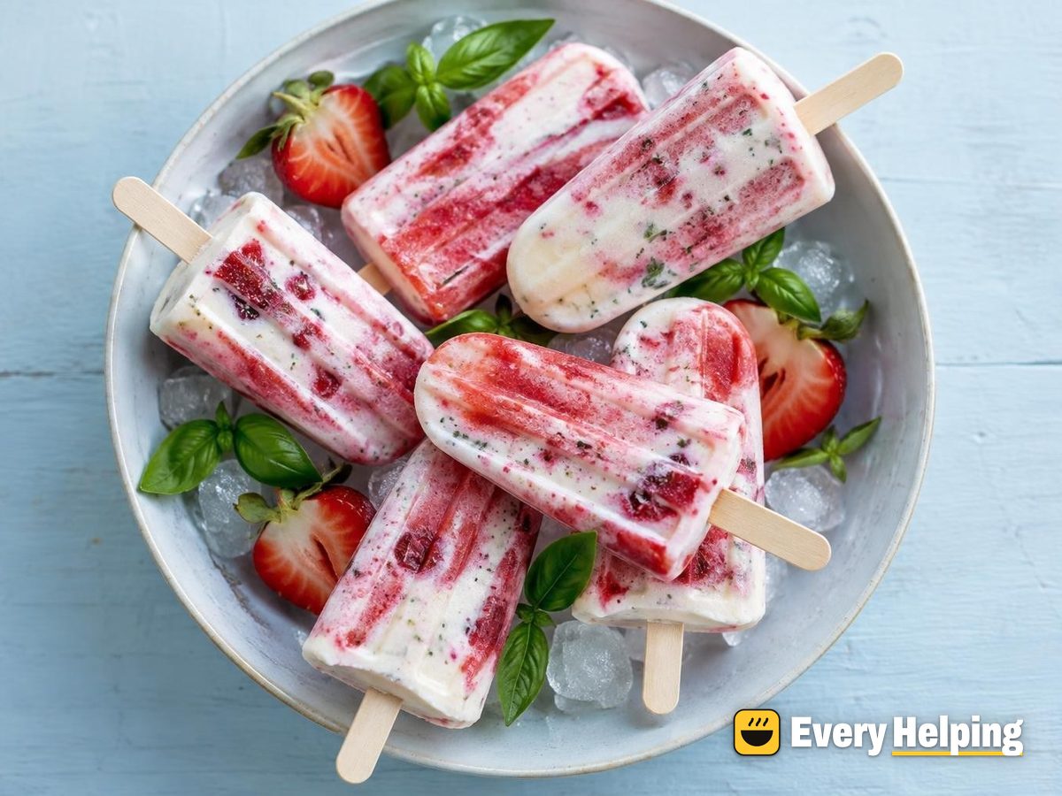 Strawberry Basil Kefir Swirl Pops