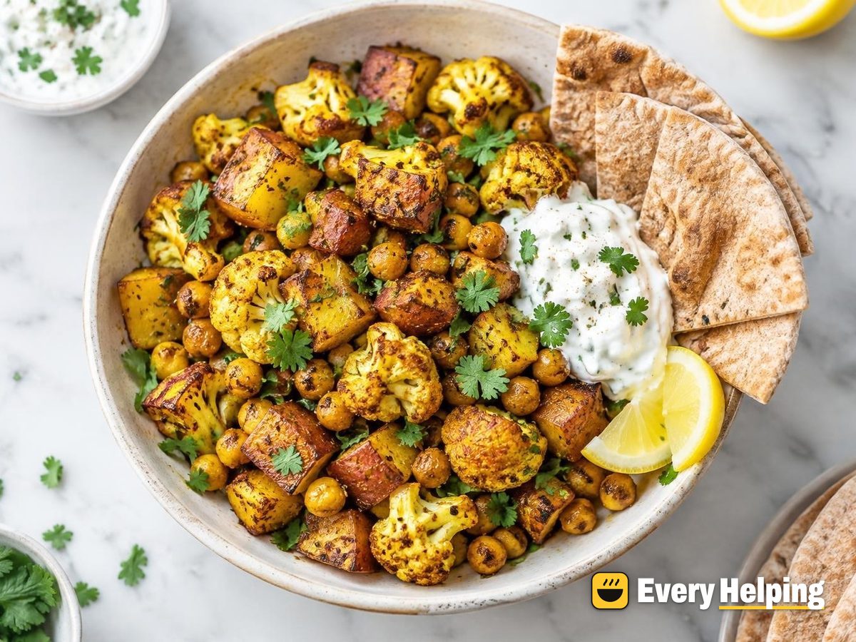 Dry-Spiced Potato, Cauliflower and Chickpea Sabzi