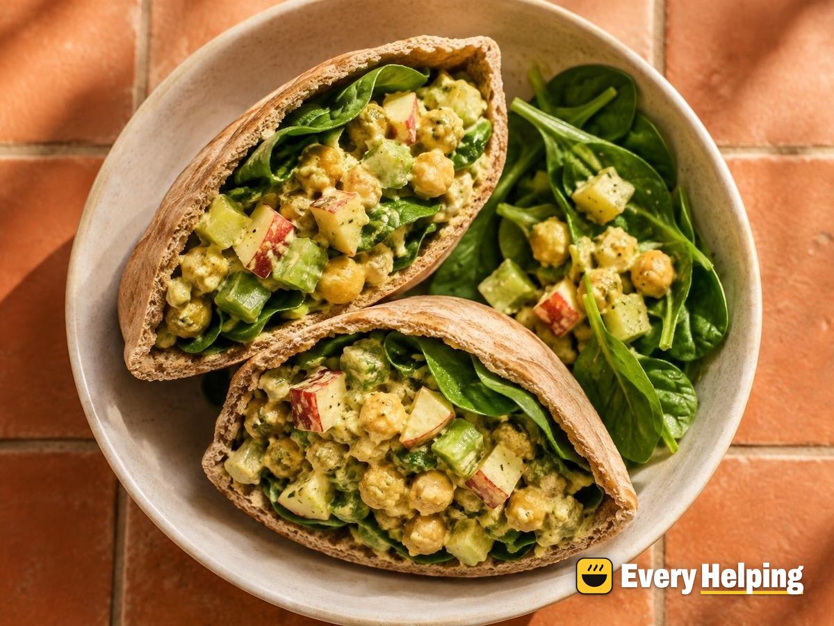 Smashed Chickpea Curry Salad Pitas