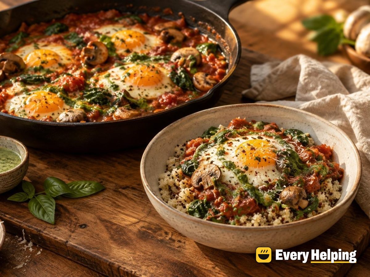 Eggs in Purgatory Quinoa Bowls with Basil Tahini