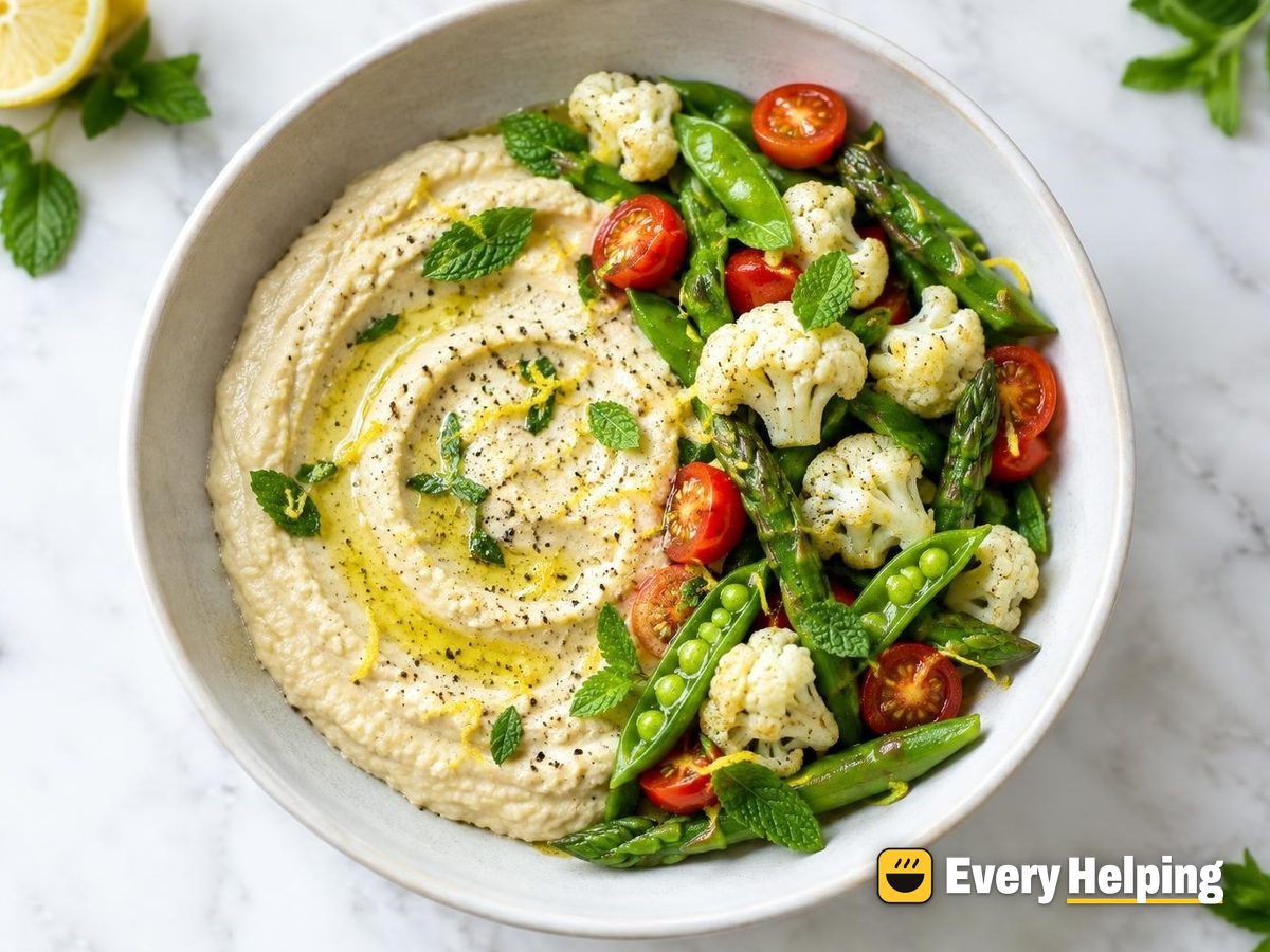 Lemony White Bean Hummus with Snap Peas