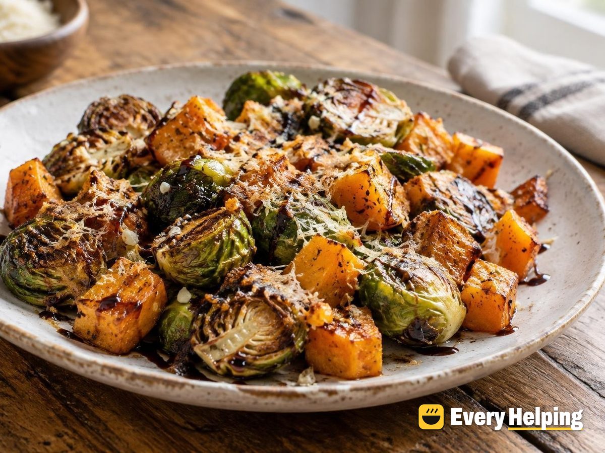 Roasted Parmesan Brussels Sprouts and Butternut
